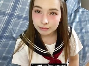 POV Cutie in Japanese school uniform with you alone in the same room