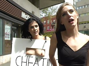 Cheating whore in public lezdom