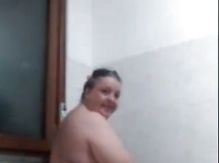 banhos, mulher-madura, chuveiro