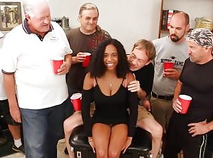 Old men go nuts with young busty ebony - massive facial bukkake cumshots