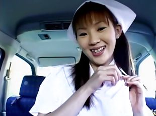 hemşire, oral-seks, japonca, araba, bakış-açısı, sevimli, yakın-çekim, üniforma