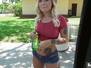 Tattooed blonde slut Stella Raee gets fucked in the van by an amateur
