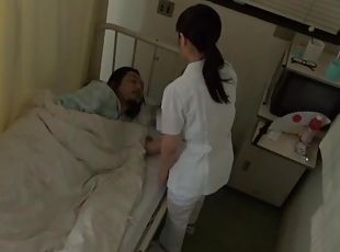 infirmière, mature, japonais, couple, chevauchement, uniformes, petits-seins