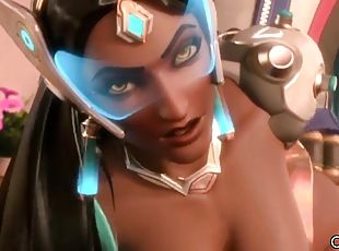 Amazing blonde babe from Overwatch called Mercy rides dicks and takes it deep
