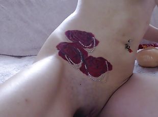 masturbacja, cipka, kamerka-internetowa, ładne, solo, ogolone, małe, tatuaże