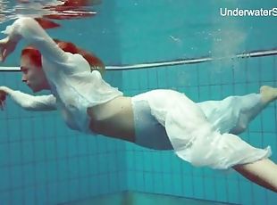 حمراء-الشعر, سراويل-داخلية, مثالية, الجنس-باللابس, تحت-سطح-الماء
