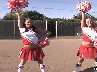 Ashley Jensen and Stephanie Cane are horny cheerleaders craving a cock