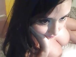 Sexy horny brunette babe slick pussy fingering on webcam