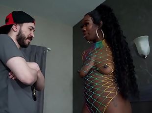 Chocolate Ebony Gets Busted Then Fucked - Big tits