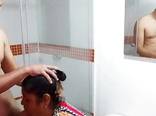 My stepmom comes into the shower and wants to give me a delicious blowjob