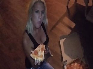 kone, amatør, cumshot, milf, handjob, cum, pizza
