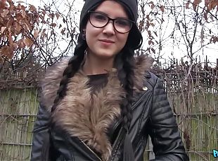 Pigtailed Nerdy Emo Chick in Glasses Has Sex Outdoors In The Woods