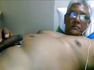 Grandpa cums on webcam