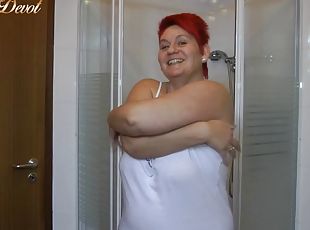 banhos, teta-grande, amador, mulher-madura, hardcore, alemão, bbw, caebça-vermelha, chuveiro, depilada