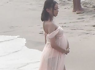 Latina preggo on the beach voyeur video