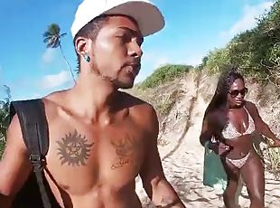 Black couple going on a sexual adventure on the nude beach
