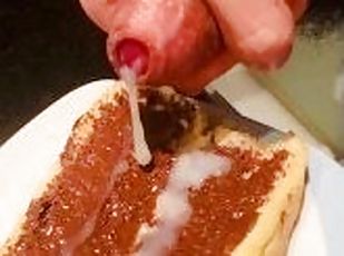 Huge cumshot on a bread with Nutella
