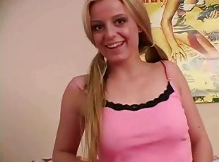 Blonde Slut With Natural Boobs And Pigtails Looks Sexy