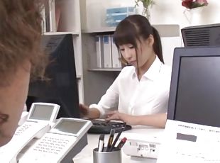 Naughty secretary Ayami Shunka drops her panties to be fucked