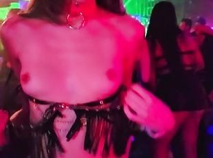 Tits out on the dancefloor at a packed night club!