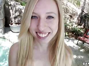 Outdoors video of sexy Sofie Carter milking a dick + cum in mouth