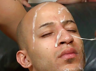 Bald fay Jeremy Rojas gets cum on his head