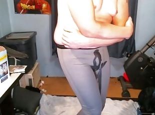 Desperately holding in band new leggings. Wet myself and cum