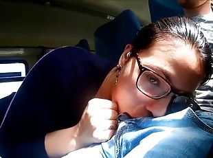 Slut with glasses sucks off her boyfriend on the train!