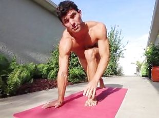Nude outdoor workout by handsome jock