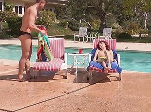 Redhead girl Zoe Voss lets a friend fuck her by the pool