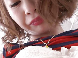 Japanese Sara Yumeka excitingly masturbates her trimmed pussy with a sex toy uncensored.