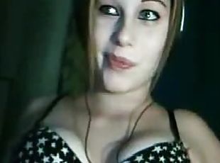 Hot blonde babe loves flirting via webcam exposing her tits