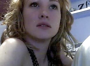 Slender teen girl sucking and fucking on webcam