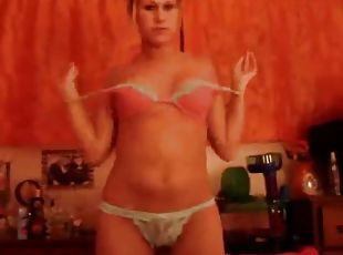 Horny blonde dancing and undressing for the webcam