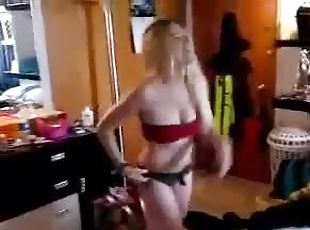 Homemade video of a cute blonde trying her new bikini on