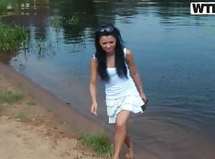 Bikini Girls in the River in Hot Summer Day