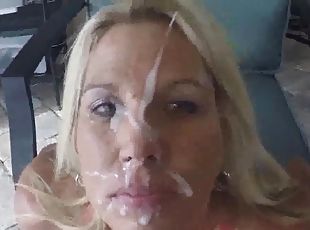 Pov Blowjob and huge facial for hot blonde milf
