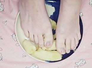 amatőr, láb, fétis, szólóban, apró, banán, lábujjak