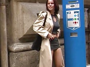 Sizzling Brunette With Big Beautiful Tits Playing With Her Pussy In Public