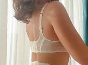 Helen Waldorf moving ass the way to fuck.White stockings, white lingerie, great ass