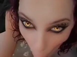 Devil blowjob with angel wings.. Snapchat fun in the bathtub