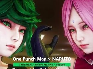 One Punch Man × NARUTO - Tatsumaki × Sakura Haruno × Footjob - Lite Version