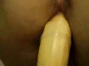 Banana fucking her dripping wet pussy