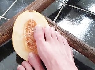 This is for the girls ) Fingering a honeydew melon like a pussy with my feet