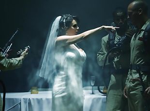 Full anal black gangbang for a MILF in a bride dress