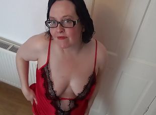Sexy Wife - Showing Off Big Breasts Dancing In Red Silk Nighty