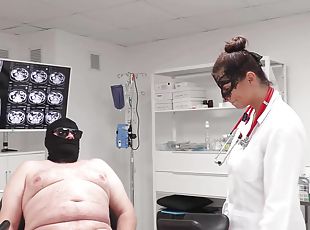 Ugly fat guy patient get blowjob from german female doctor