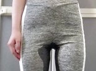 Cant Hold Morning Pee! Wetting gray leggings