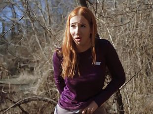 Provocative redhead Kiara teases outdoors and gets fucked in the ass