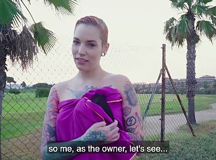 Tattooed slut Silvia Rubi drops her bikini to be fucked by a stranger